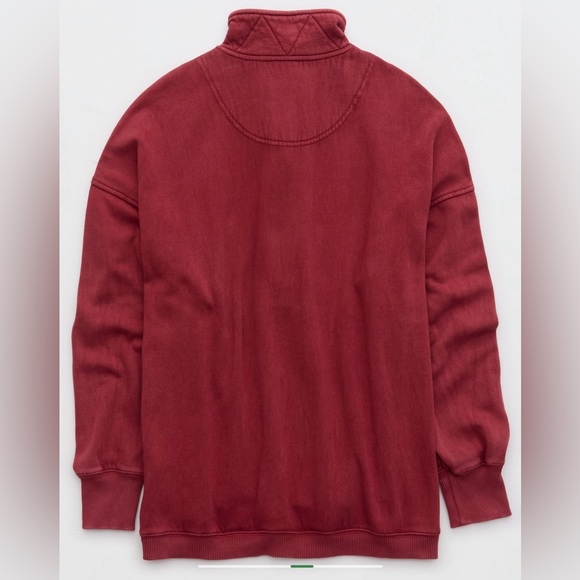 Aerie Women’s Oversized Getaway Quarter Snap Sweatshirt Color Cherry Tart M - Picture 5 of 7